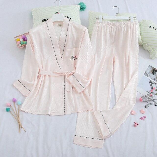 Couple Silk Robes Sleepwear Robe+Trousers Women Soft Bathrobe Oversized Satin Nightgown Man Summer Home Clothing