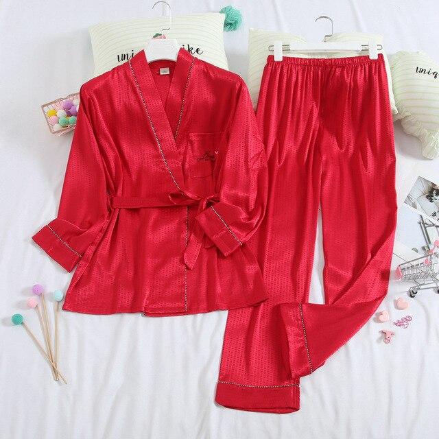 Couple Silk Robes Sleepwear Robe+Trousers Women Soft Bathrobe Oversized Satin Nightgown Man Summer Home Clothing