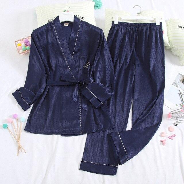 Couple Silk Robes Sleepwear Robe+Trousers Women Soft Bathrobe Oversized Satin Nightgown Man Summer Home Clothing