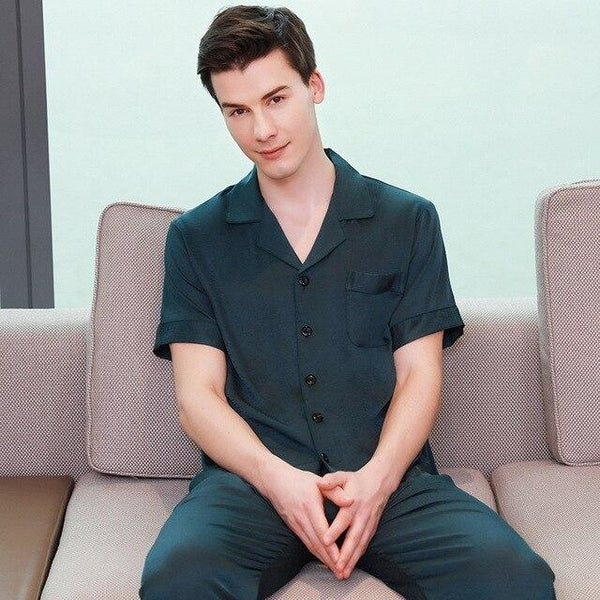 Men's Stain Silk Pajama Set Men Pajamas Silk Sleepwear Men Sexy Modern Style Soft Cozy Satin Nightgown Men Summer