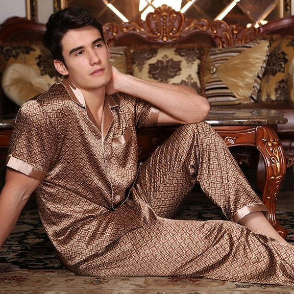 Men's Stain Silk Pajama Set Men Pajamas Silk Sleepwear Men Sexy Modern Style Soft Cozy Satin Nightgown Men Summer
