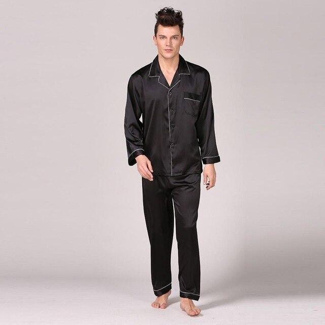 Autumn Mens Stain Silk Pajama Set Pajamas Men Sleepwear Modern Style Silk Nightgown Home Male Satin Soft Cozy For Sleeping 2019