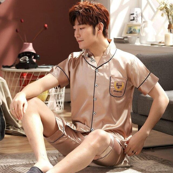 Satin Silk Pajamas Short For Men Summer Sleepwear Male Pajama Set Soft Nightgown For Men Pyjamas Sleep Lounge Big Size L-3XL