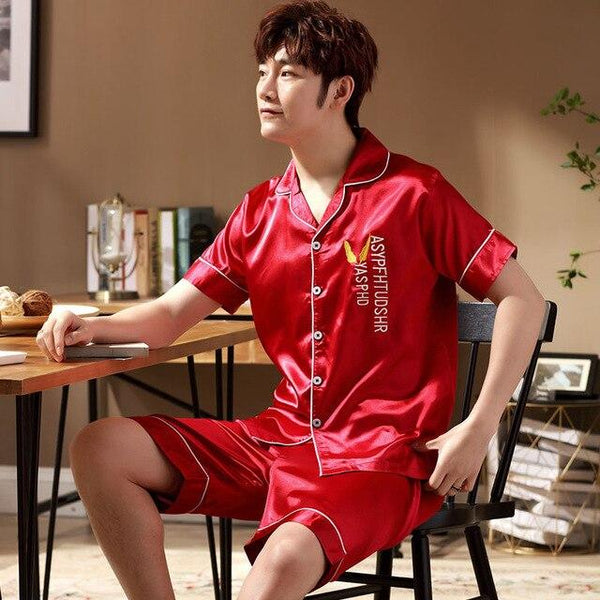 Satin Silk Pajamas Short For Men Summer Sleepwear Male Pajama Set Soft Nightgown For Men Pyjamas Sleep Lounge Big Size L-3XL