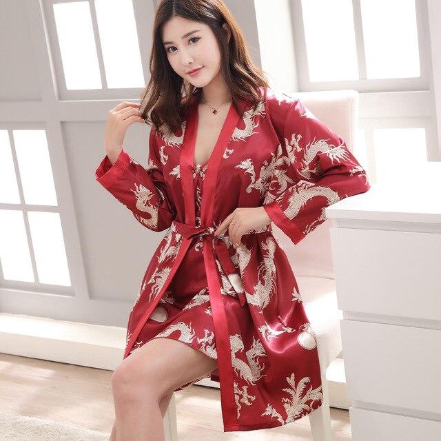 Women Men Bathrobes Summer Autumn Spring Silk Sleepwear Hotel Spa Soft  Nightgown Kimono Ms. Two-pieces Sweethearts Outfit Robes