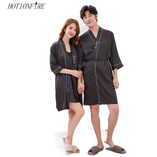 Women Men Bathrobes Summer Autumn Spring Silk Sleepwear Hotel Spa Soft  Nightgown Kimono Ms. Two-pieces Sweethearts Outfit Robes