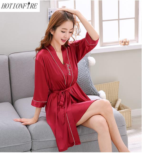 Women Men Bathrobes Summer Autumn Spring Silk Sleepwear Hotel Spa Soft  Nightgown Kimono Ms. Two-pieces Sweethearts Outfit Robes
