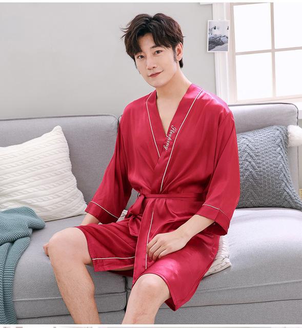 Women Men Bathrobes Summer Autumn Spring Silk Sleepwear Hotel Spa Soft  Nightgown Kimono Ms. Two-pieces Sweethearts Outfit Robes