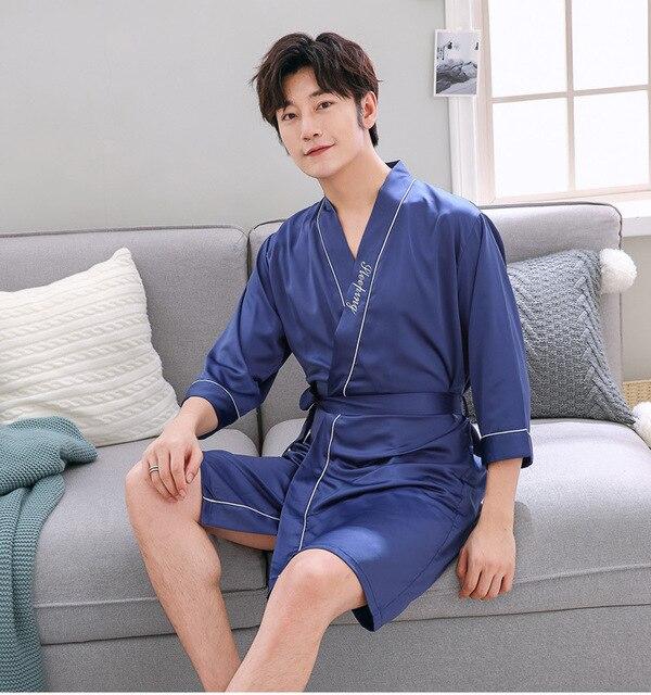 Women Men Bathrobes Summer Autumn Spring Silk Sleepwear Hotel Spa Soft  Nightgown Kimono Ms. Two-pieces Sweethearts Outfit Robes