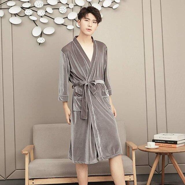 Autumn Winter Women and Man Couple Nightgown Gold Velvet Ice Silk Females Bathrobes Loose Plus Size Robes Long Warm Robes PR475