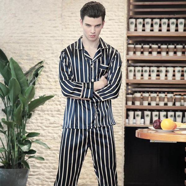Luxury Spring Silk Satin Couple Pajamas Set 2 Pieces Men Women Sleepwear Print Long Sleeve Nightgown for Lovers Pijama Feminino