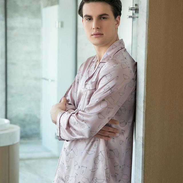 2019 New Ladies Pajamas Silk Satin Cardigan Couple Men's Clothing Sleepwear Womens Nightgown Lovers' Loungewear