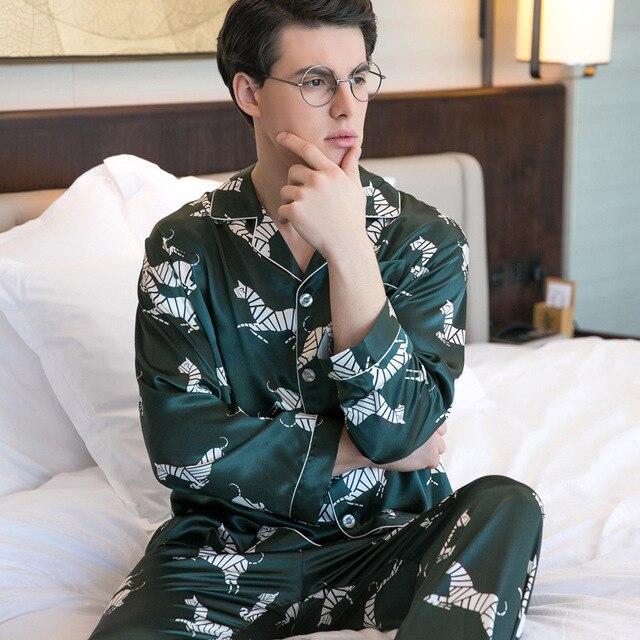 2019 New Ladies Pajamas Silk Satin Cardigan Couple Men's Clothing Sleepwear Womens Nightgown Lovers' Loungewear