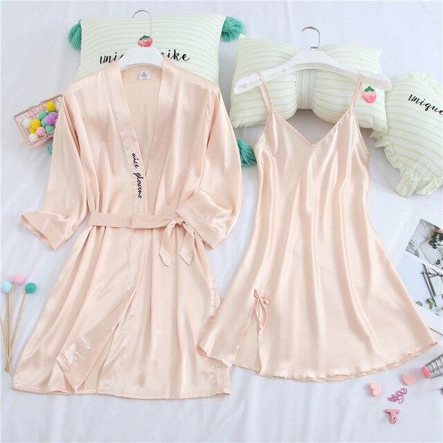 Navy Blue Couple Robe Faux Silk Bath Gown Bathrobe Men's Nightgown Ladies Letter embroidery Sleepwear Size M L XL XXL XXXL