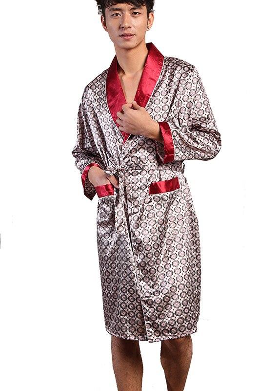 High Quality Spring Autumn Luxury Bathrobe Mens Print Plus Size Silk Satin Pajamas Summer Male Nightgown Robe Costume
