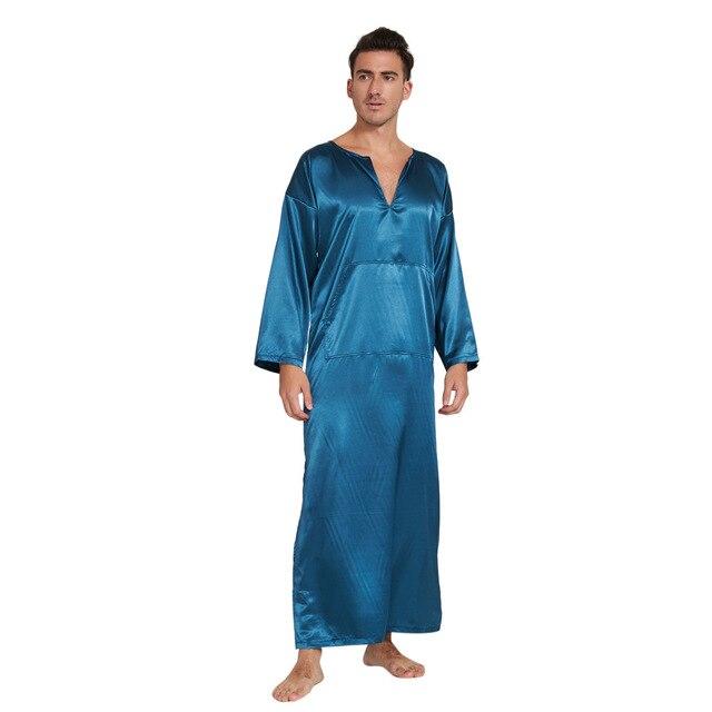 Plus Size Summer Men's Nightgown Home Service Long-sleeved Thin Section Silk Silk Head Men's Comfortable Nightgown NEW Arrivals