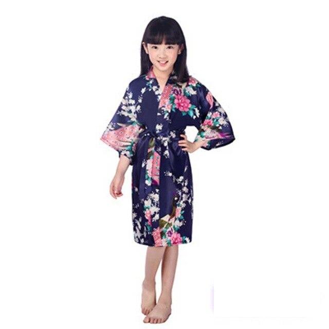 Children's nightgown summer thin section silk home service cardigan robe men and women print robe