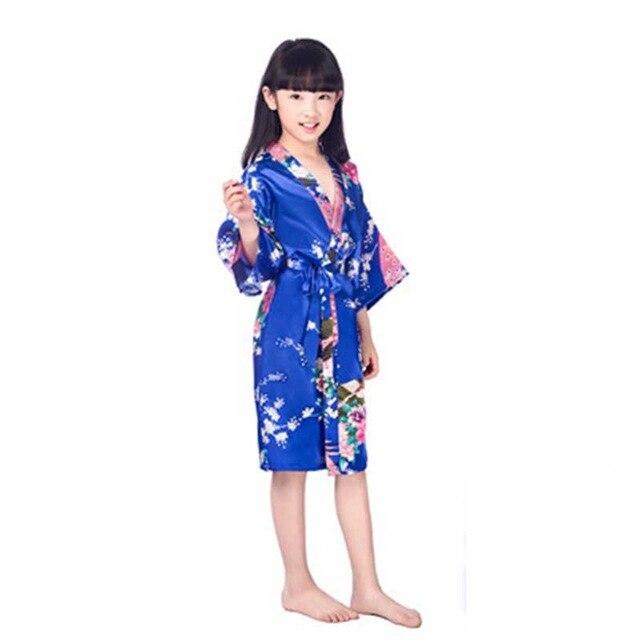 Children's nightgown summer thin section silk home service cardigan robe men and women print robe