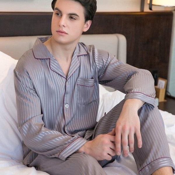 Autumn Summer Silk Lovers Set Fashion Lounge Long-sleeve Sleepwear Pajamas For Women and Men Plus size Female Satin Nightgown