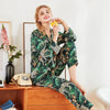 2019 Spring Nightgown For Couples Long Sleeve V-Neck Print Silk Satin Nightwear for Women Men Green,Red