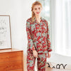 2019 Spring Nightgown For Couples Long Sleeve V-Neck Print Silk Satin Nightwear for Women Men Green,Red