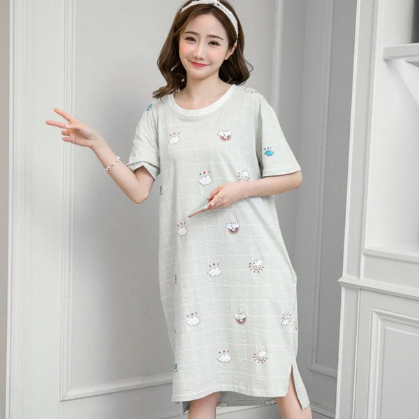 Summer Nightgown Women Cartoon Nightdress Long Sleepwear Girls Nightdress Sleepshirts Short Sleeve Night Dress Women Nightwear