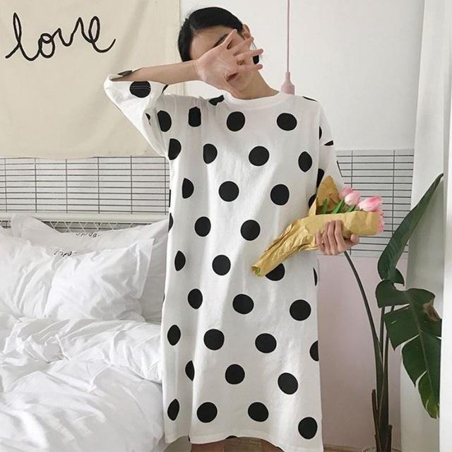 New Fashion Modern Ladies Summer Letter Milk Silk Letter Loose Long Nightdress Home Clothing O Collar Short-sleeved Nightdress
