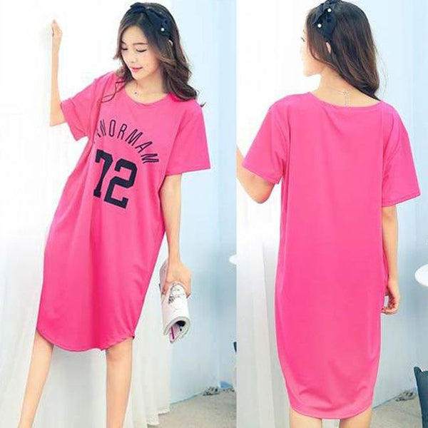 New Fashion Modern Ladies Summer Letter Milk Silk Letter Loose Long Nightdress Home Clothing O Collar Short-sleeved Nightdress