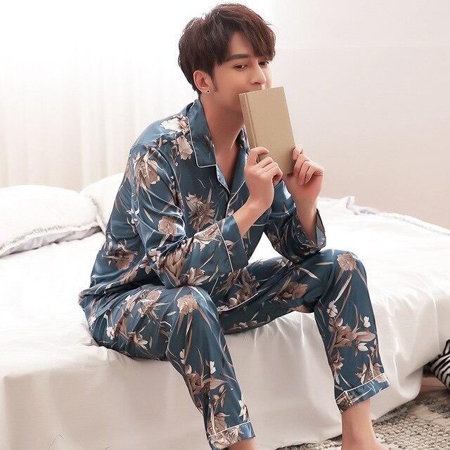Men and women pajamas Lovers Pajama Sets Winter Silk Men Pajama Sets Sleep Wear Women Satin Nightgown Long Sleeve Pajamas Set
