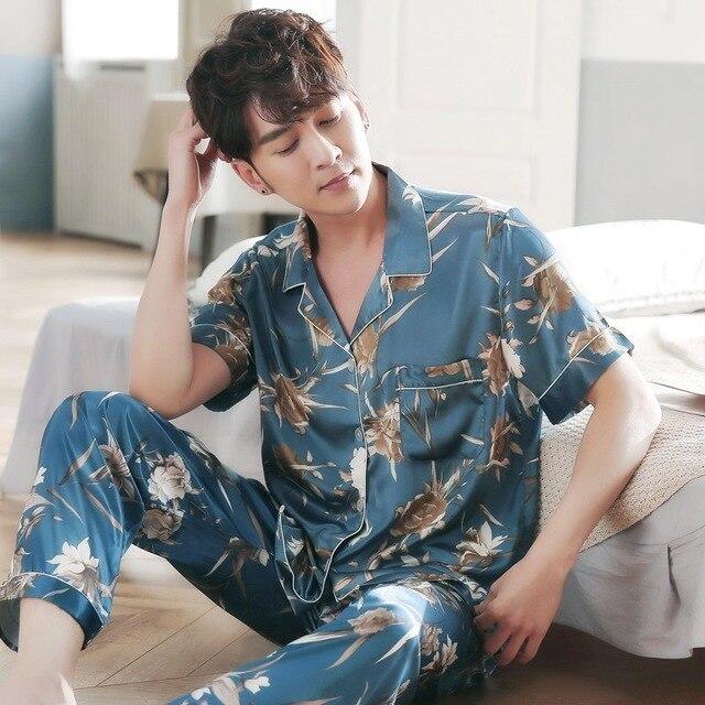 Men and women pajamas Lovers Pajama Sets Winter Silk Men Pajama Sets Sleep Wear Women Satin Nightgown Long Sleeve Pajamas Set