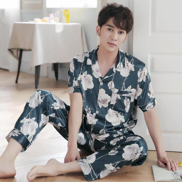 Men and women pajamas Lovers Pajama Sets Winter Silk Men Pajama Sets Sleep Wear Women Satin Nightgown Long Sleeve Pajamas Set