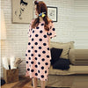 2019 Summer Ladies  Milk Silk Letter Dot Striped Print Loose Long Nightdress Home O Collar Short-sleeved Nightdress