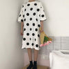 2019 Summer Ladies  Milk Silk Letter Dot Striped Print Loose Long Nightdress Home O Collar Short-sleeved Nightdress