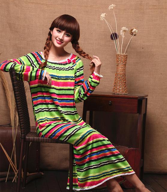 Winter Lady Girl Nightdress Knitted Cotton Long Sleeve Princess Sleepwear For Women Spring Autumn Plus Size Home Wear Nightgown