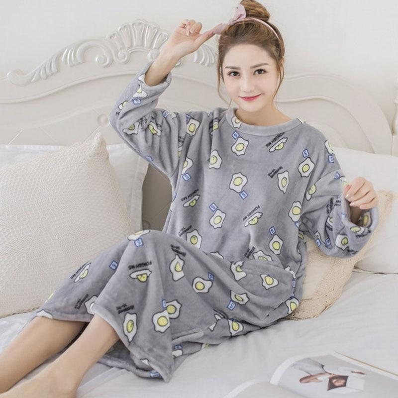 Thick Warm Flannel Nightgown Night Dress for Women 2019 Autumn Winter Long Sleeve Print Coral Velvet Nightdress nightwear nighty