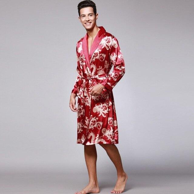 Men Winter Sleepwear Long Sleeve Nightwear Pocket Satin Robe Kimono Bath Sexy pajamas Night Dressing Gown With Belt Home L-3XL