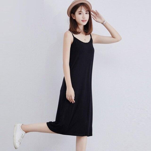 Modal Solid Sleeveless Long Sleepwear For Women 2019 Loose O-neck Hot Robe NightDress Straps Nighttie Gown Nightgown 3 Color