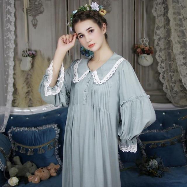Loose cooton full sleeve ruffles women princess nightgowns 2019 autumn new lace sweet style long female sleep dress gx1097