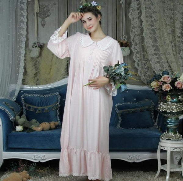 Loose cooton full sleeve ruffles women princess nightgowns 2019 autumn new lace sweet style long female sleep dress gx1097