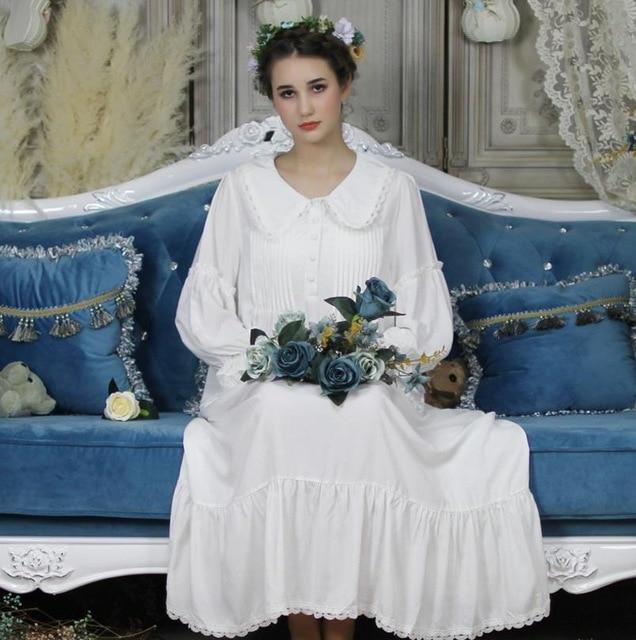 Loose cooton full sleeve ruffles women princess nightgowns 2019 autumn new lace sweet style long female sleep dress gx1097