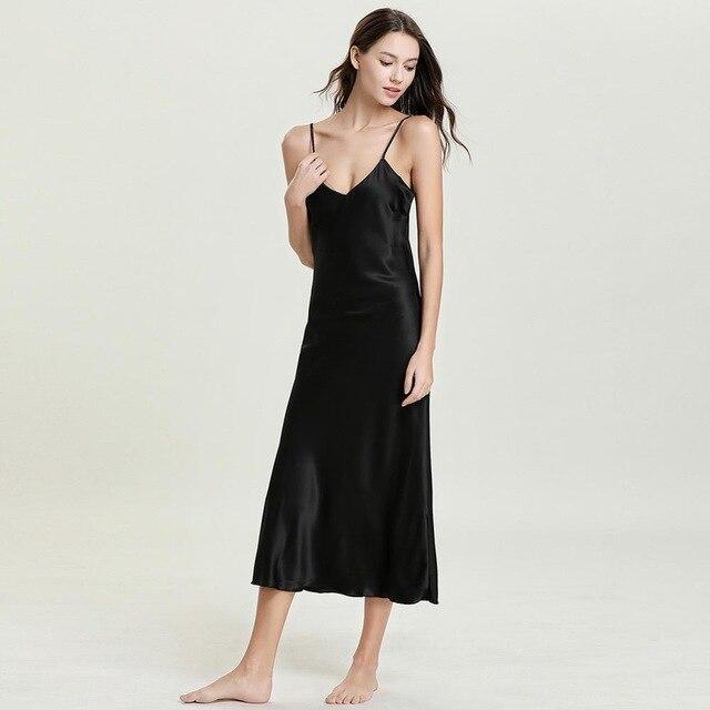 Bikitique Sexy Lingerie Nightgowns Women Satin Solid Spaghetti Strap Sleepwear Homewear Sling Long Nightdress Summer Cami Dress
