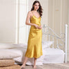Bikitique Sexy Lingerie Nightgowns Women Satin Solid Spaghetti Strap Sleepwear Homewear Sling Long Nightdress Summer Cami Dress