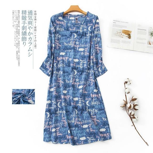 Women 100% Cotton Fresh Cartoon Long Nightgowns Autumn Winter Fashion Long Sleeves Women Sleepdress Indoor Pyjamas Nightdress