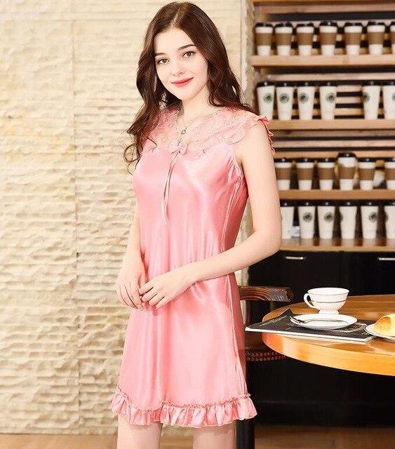 Breathable Camisola Sexy Silk Gecelik Off Shoulder Satin Night Dress Long Soft Plus Size Lace Ruffle Nuisette Femme De Nuit