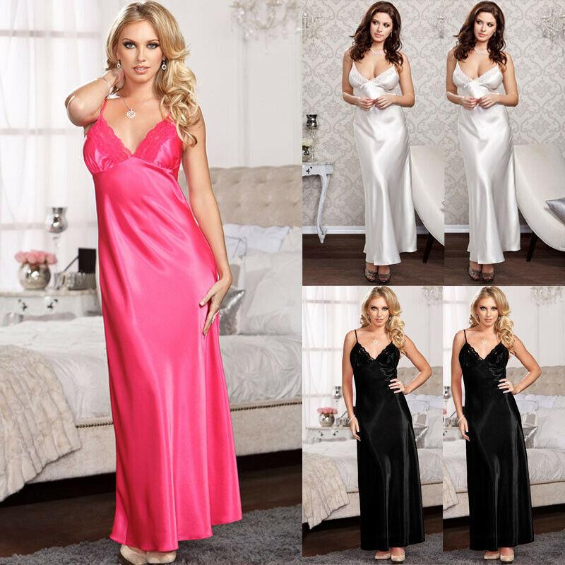 Sexy Women Lace Satin Lingerie Night Dress Sleepwear Night Gown Soft Long Babydoll Dress Silk Robe