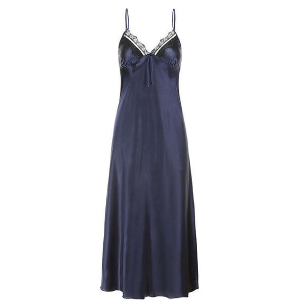 New Women's Silky Nightdress Sexy Deep V Collor Nightgown Woman Long Silk Nighty Loungewear Loose Home wear Pijama de mujer