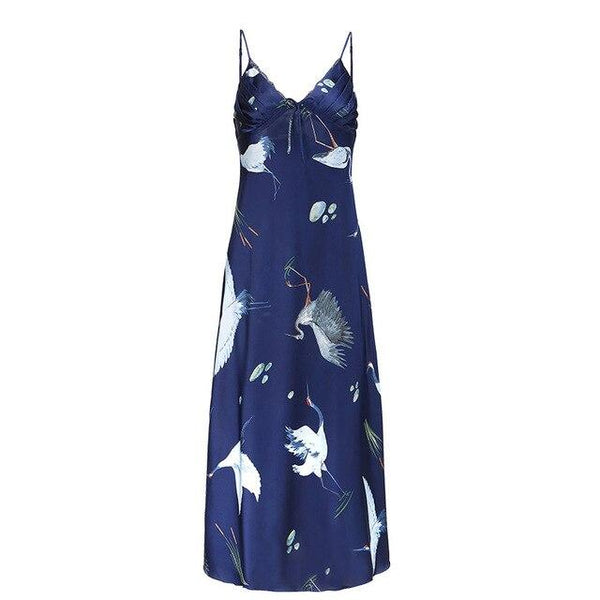 New Women's Silky Nightdress Sexy Deep V Collor Nightgown Woman Long Silk Nighty Loungewear Loose Home wear Pijama de mujer