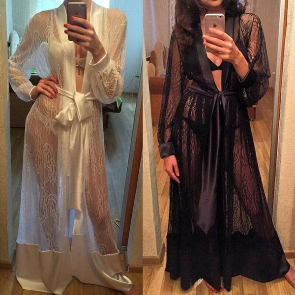 Ladies Sexy Night Dress Long Sleeve Nightgown Nightdress Lace Sleepwear Nightwear For Women