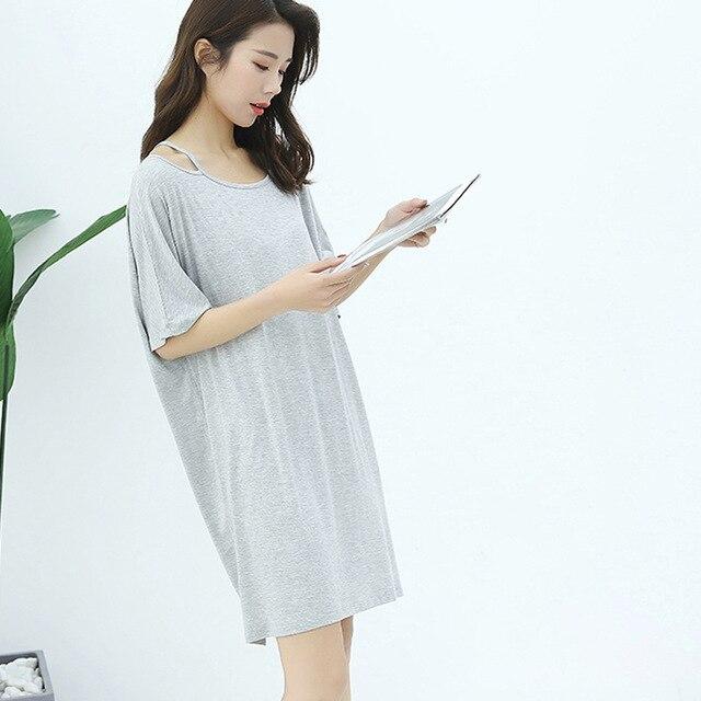 2019 summer new large size nightdress modal cotton long off-the-shoulder short-sleeved dress sleepdress nightgowns sleepshirts