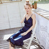 Daeyard Long Nightdress For Women Spaghetti Straps Nightgown Satin Sleepwear Ladies Sexy Lace Fringe Dress Nightie Homewear